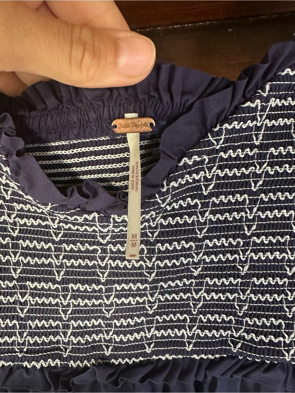 Free People Navy Bluebell Tiered Midi Dress with Light Blue Ribbon Straps